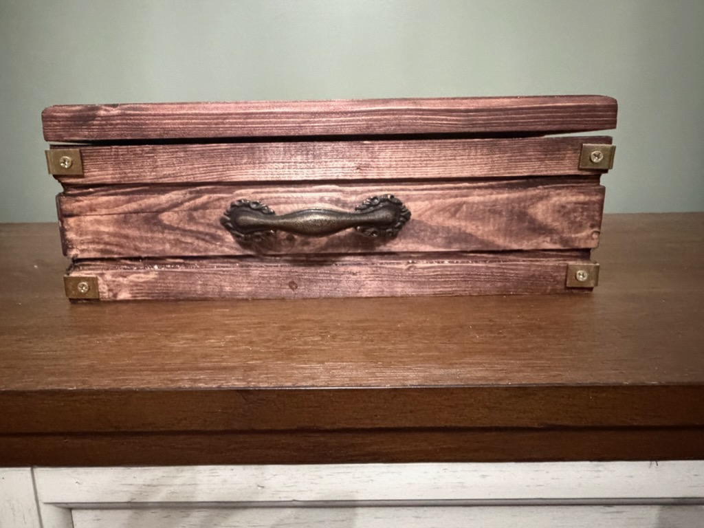 Dark-Stained Hardware Keepsake Chest, view 1