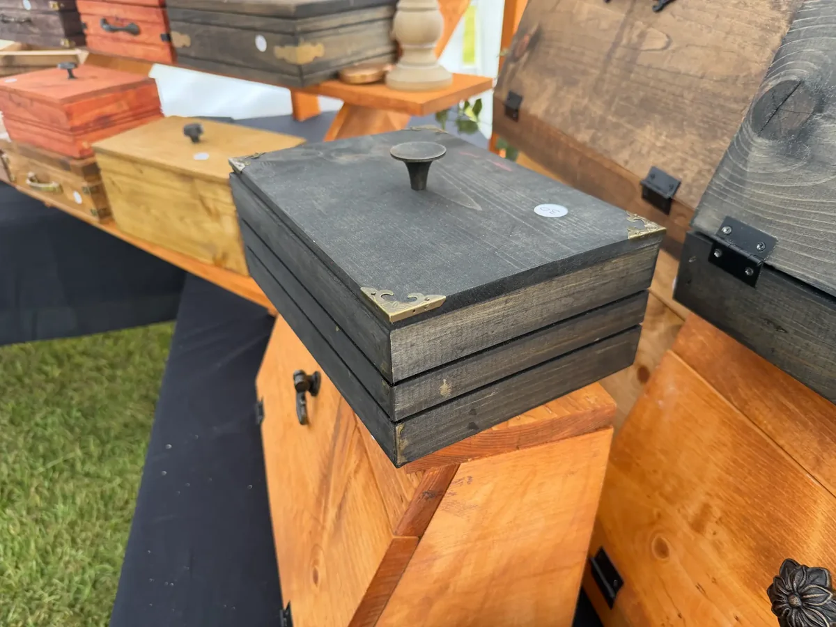 Dark-Stained Hardware Keepsake Chest, view 1